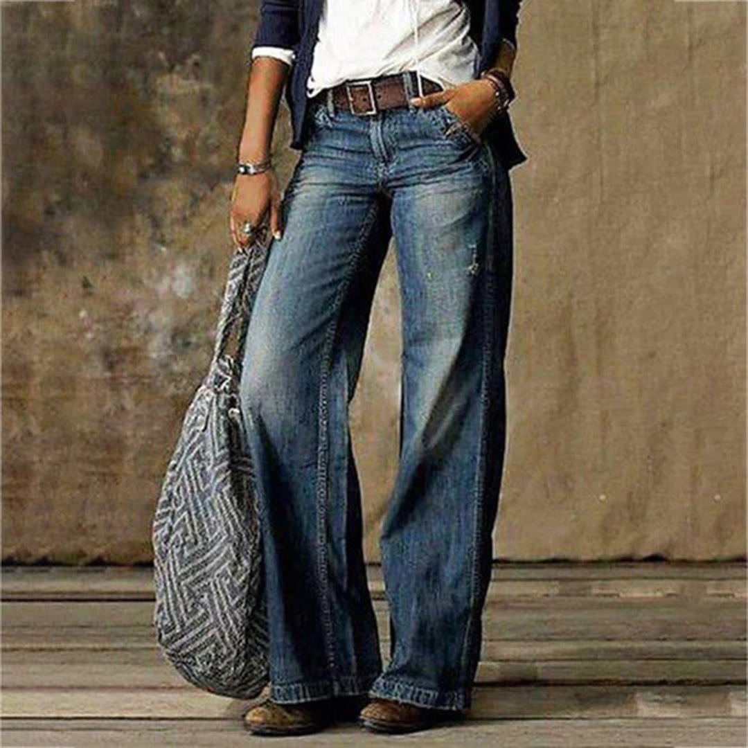 Women's jeans with wide leg - frayed & relaxed fit
