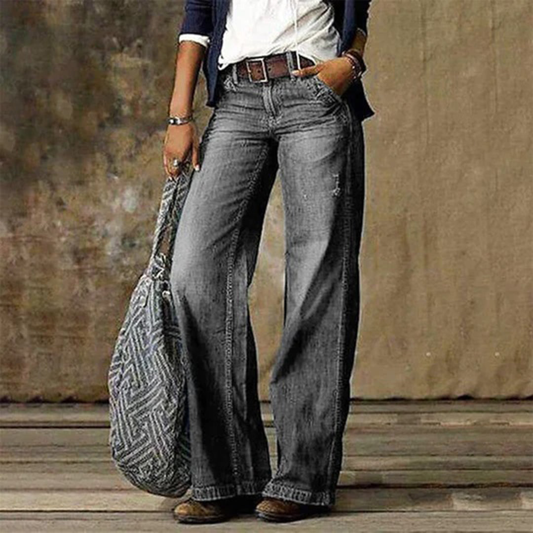 Damen Jeans mit Weitem Bein  - Ausgefranst & Entspannte Passform