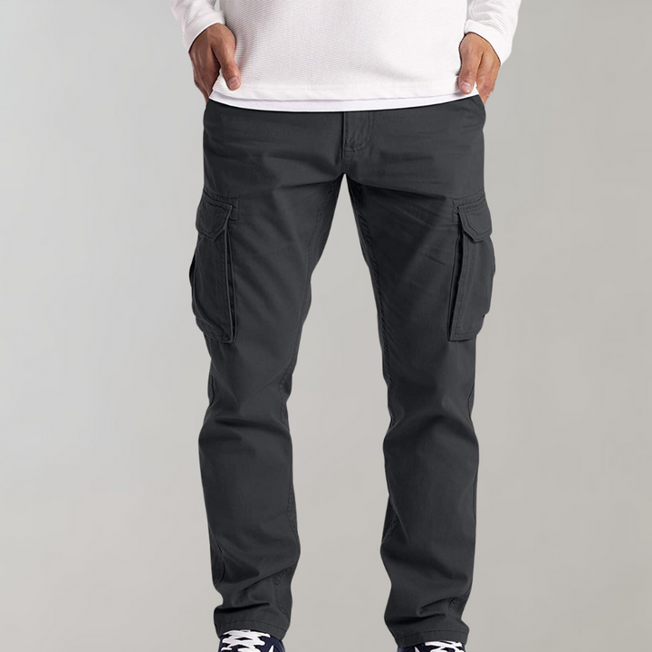Pantalones cargo para hombre con ajuste holgado - pierna recta y múltiples bolsillos
