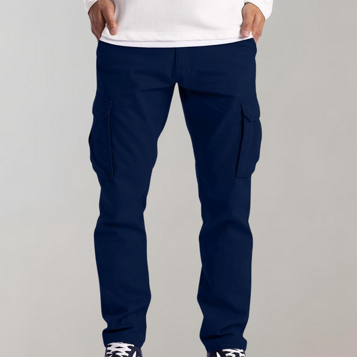 Pantalones cargo para hombre con ajuste holgado - pierna recta y múltiples bolsillos