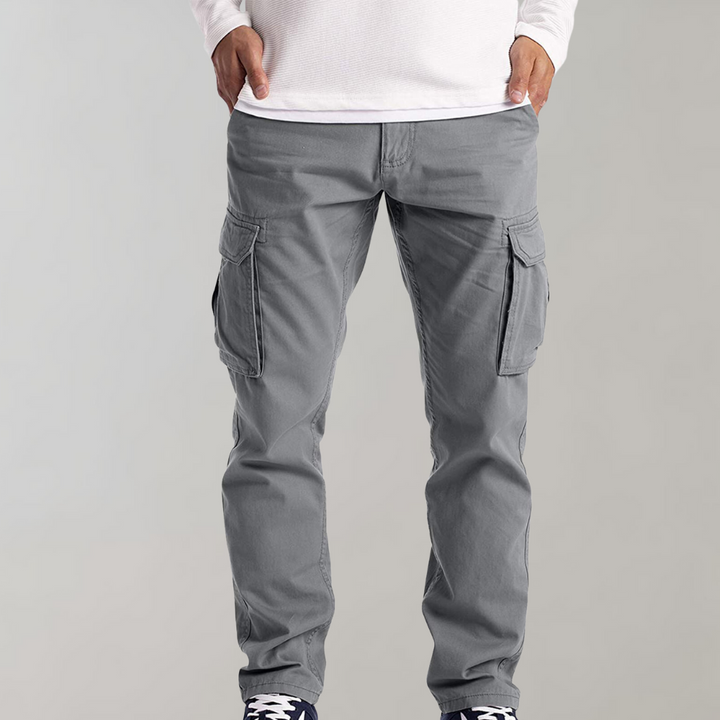 Pantalones cargo para hombre con ajuste holgado - pierna recta y múltiples bolsillos