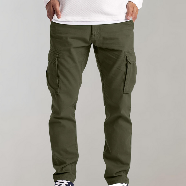 Pantalones cargo para hombre con ajuste holgado - pierna recta y múltiples bolsillos