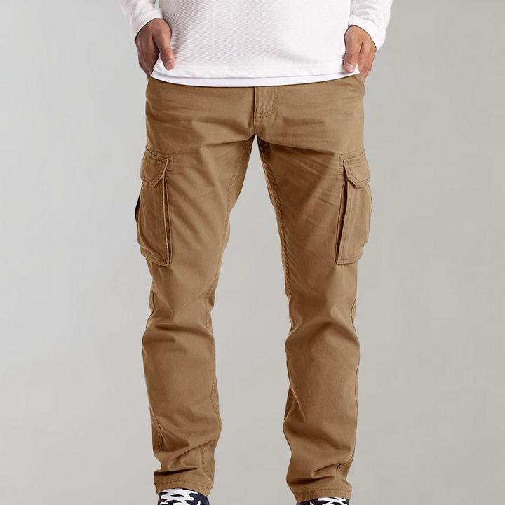 Pantalones cargo para hombre con ajuste holgado - pierna recta y múltiples bolsillos
