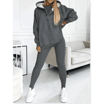 Conjunto de ropa de casa para mujer - Sudadera con capucha con botonadura y pantalones