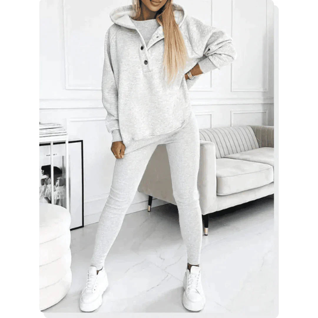 Women's House Suit Set - Hoodie with Button Placket and Pants