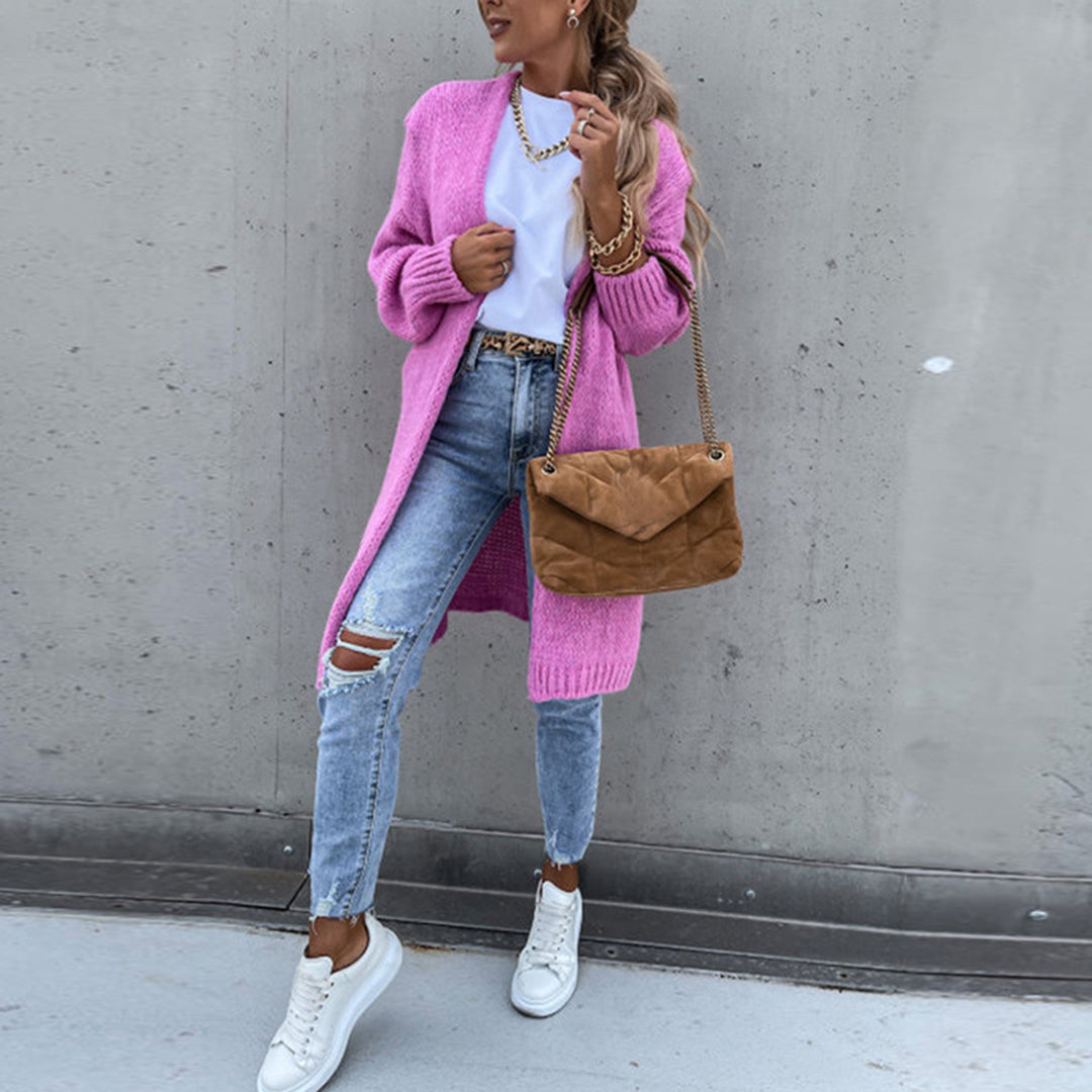 Damen Lange Strickjacke – Stil mit offener Vorderseite
