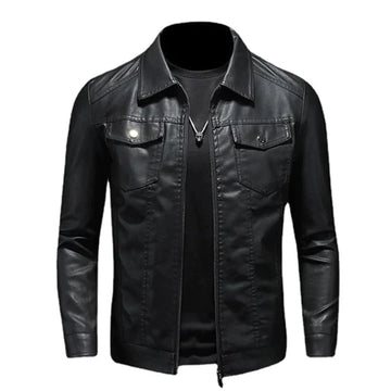 Herren Schwarze Lederjacke - Trucker-Stil & Reißverschluss vorne