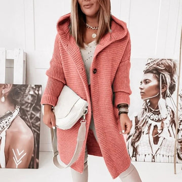 Damen-Kapuzen-Cardigan - Warme Oversized-Passform