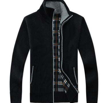 Herren-Cardigan mit Stehkragen - warmes Karofutter
