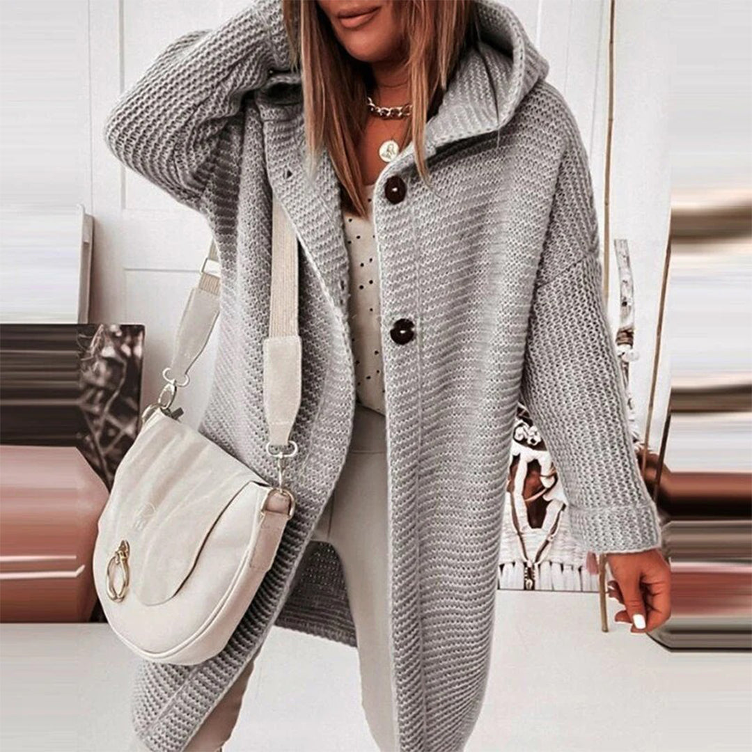 Damen-Kapuzen-Cardigan - Warme Oversized-Passform