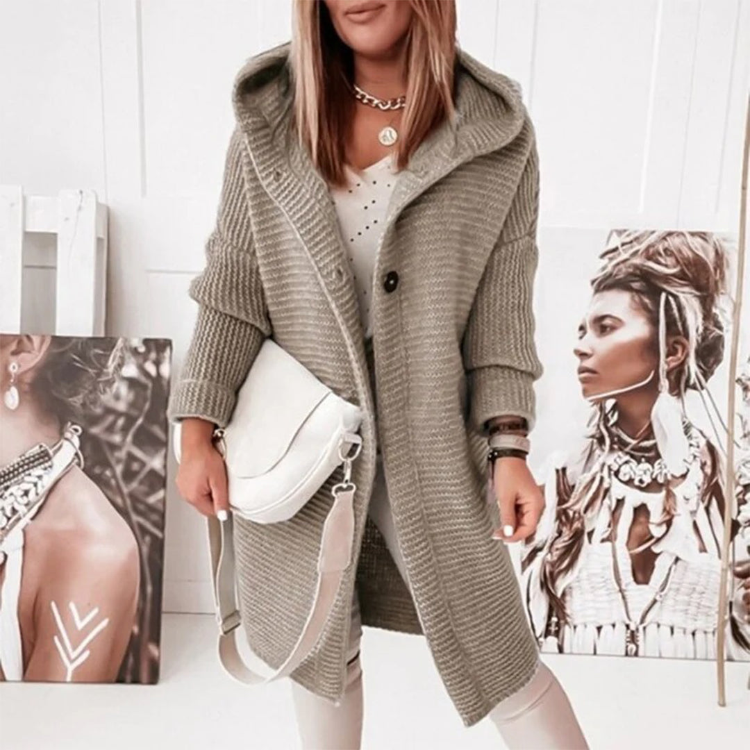 Damen-Kapuzen-Cardigan - Warme Oversized-Passform