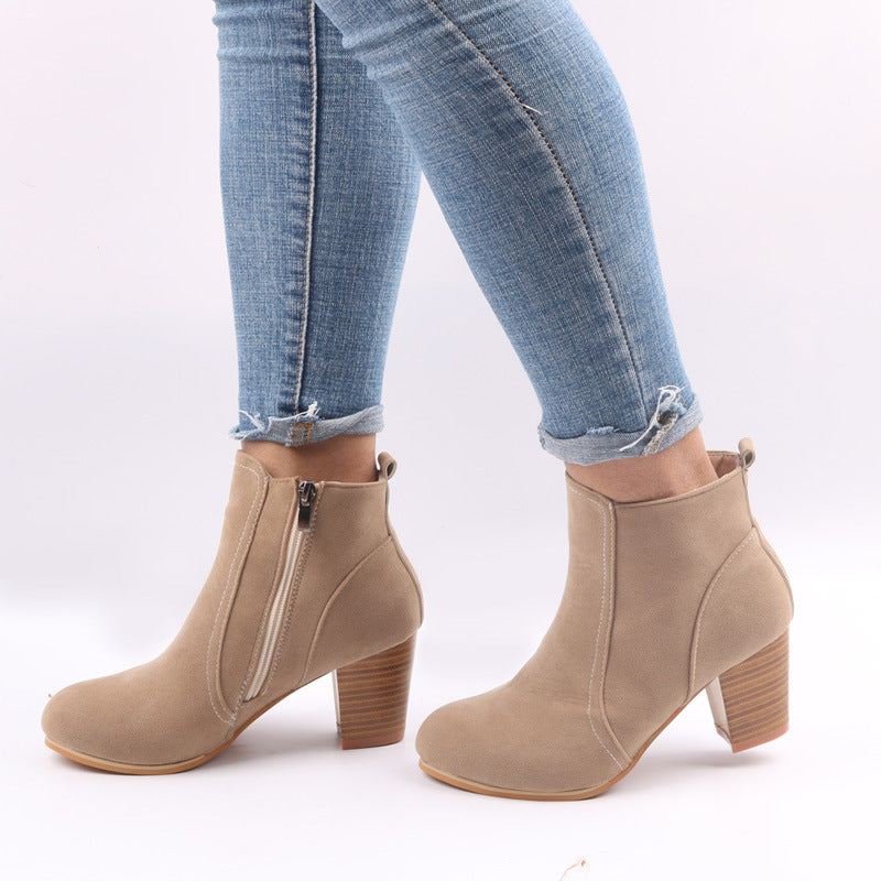 Botines clásicos de mujer - Tacón grueso y cremallera lateral