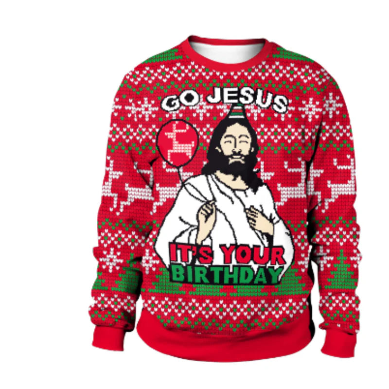 Herren Gestrickter Weihnachts-Print Pullover - Rundhals & Entspannte Passform