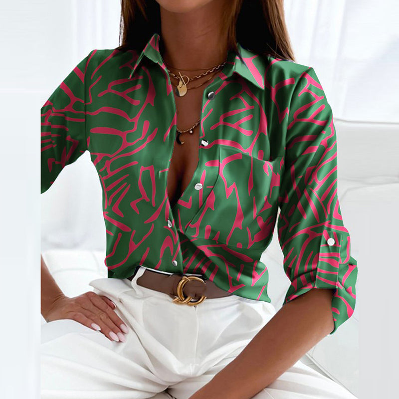 Women's Printed Blouse - Long Sleeve & Button-Down