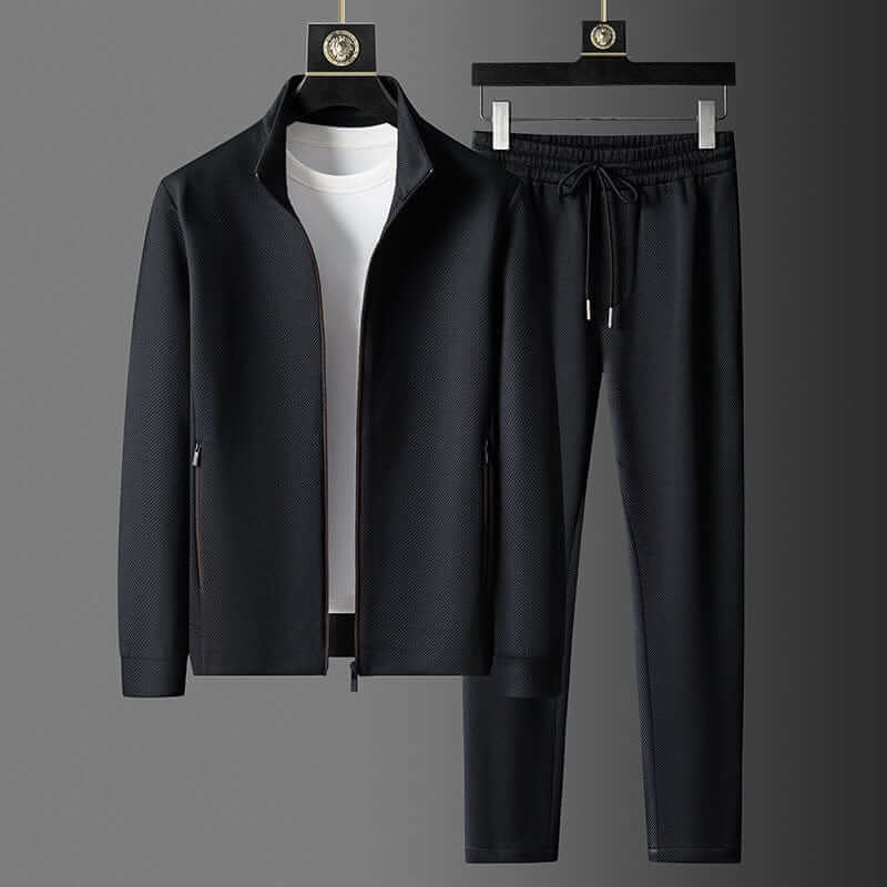 Herrars Athleisure-set med dragkedja - Texturerad jacka & joggingbyxor
