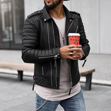 Herren Gesteppte Moto Jacke - Reißverschluss Oberbekleidung