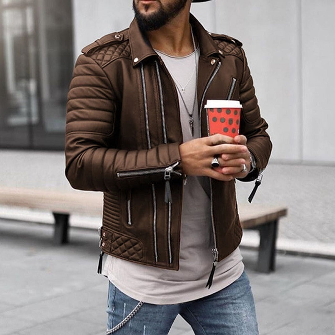 Men's Quilted Moto Jacket - Zipper Outerwear