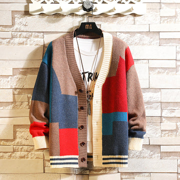 Herren-Strick-Cardigan - Color-Block-Stil