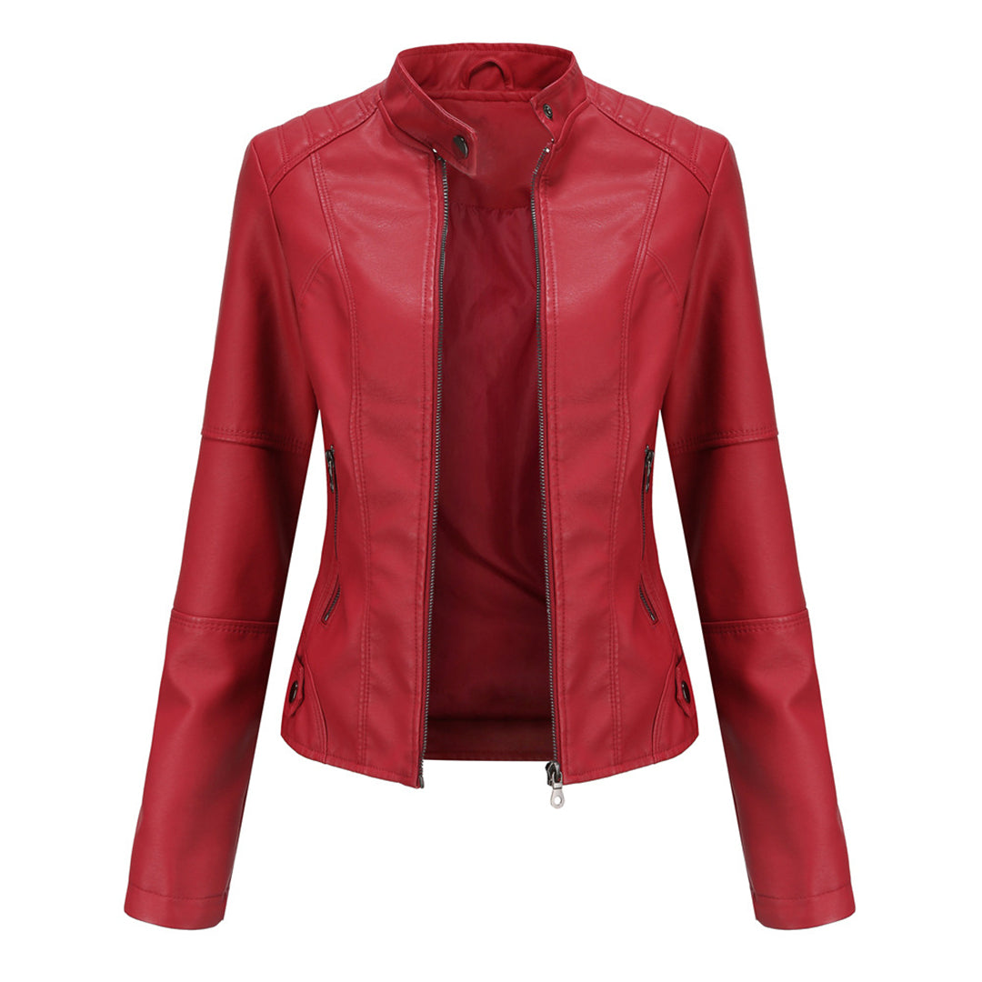 Damen Jacke im Schmalen Moto-Stil - Reißverschluss & Hoher Kragen