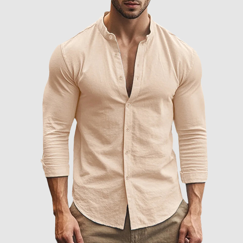 Men's Linen Shirt - Slim Fit with Mandarin Collar