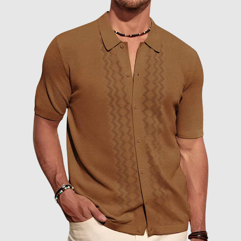 Men's Knit Button-Down Shirt - Relaxed Fit & Breathable