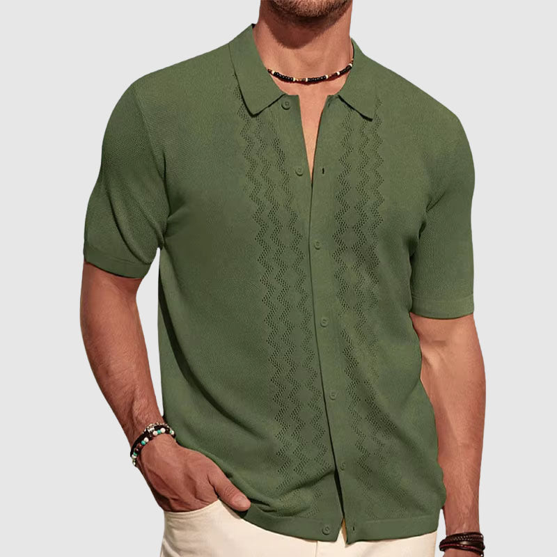 Men's Knit Button-Down Shirt - Relaxed Fit & Breathable