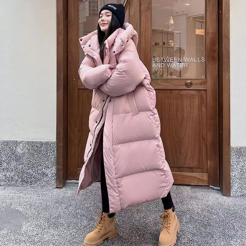 Abrigo acolchado oversize largo para mujer - con capucha y cuello alto