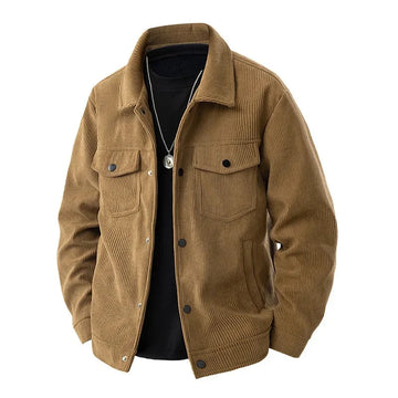 Herren Knopfleisten Cordjacke – Pattentaschen auf der Brust im Shacket-Stil