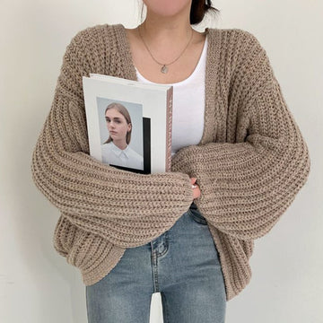 Damen Grobstrick-Cardigan - Ballonärmel & Offene Vorderseite