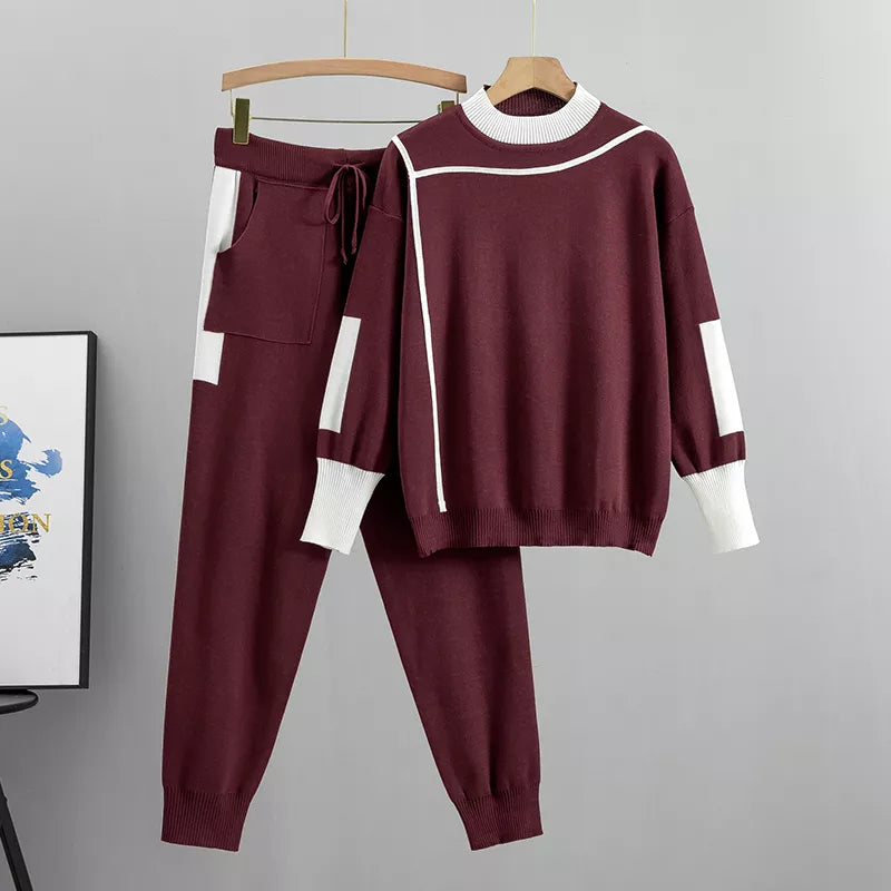 Women's Knit Loungewear Set – Two-Piece Sweater & Pants Set