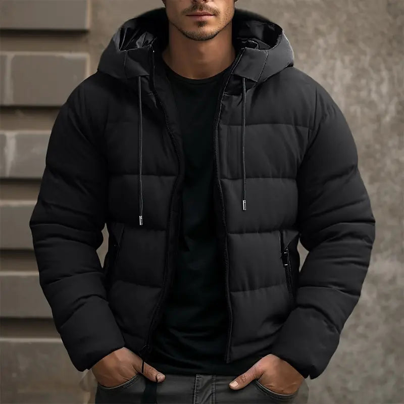 Men's Insulated Puffer Jacket - Hooded Winter Coat