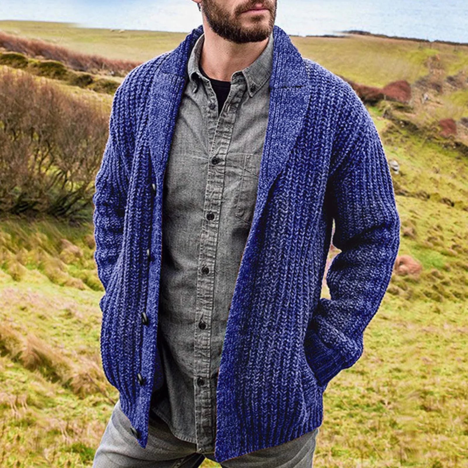 Herren-Strickcardigan – mit Knöpfen und Stehkragen