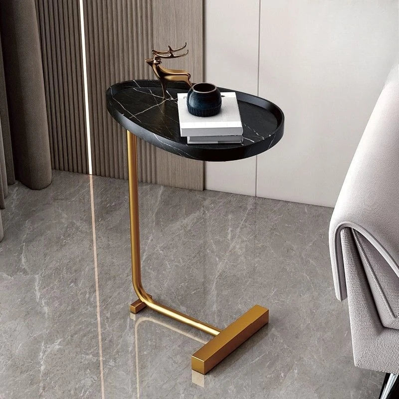 C-Shaped Mobile Side Table - Oval Marble Look