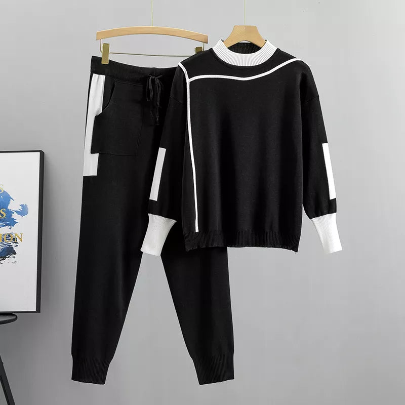 Women's Knit Loungewear Set – Two-Piece Sweater & Pants Set