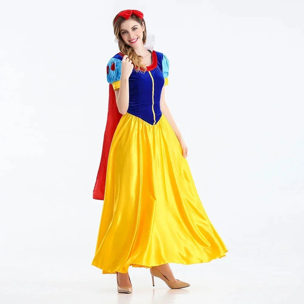 Damen Halloween Schneewittchen Maxi Kleid - Puffärmel Kostüm