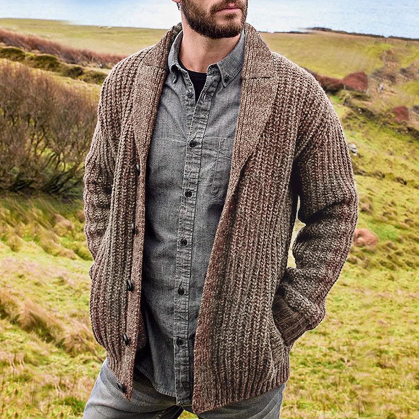 Herren-Strickcardigan – mit Knöpfen und Stehkragen