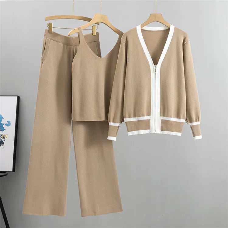 Damen Passendes 3-teiliges Set - Cardigan, Ärmelloses Top & Hose
