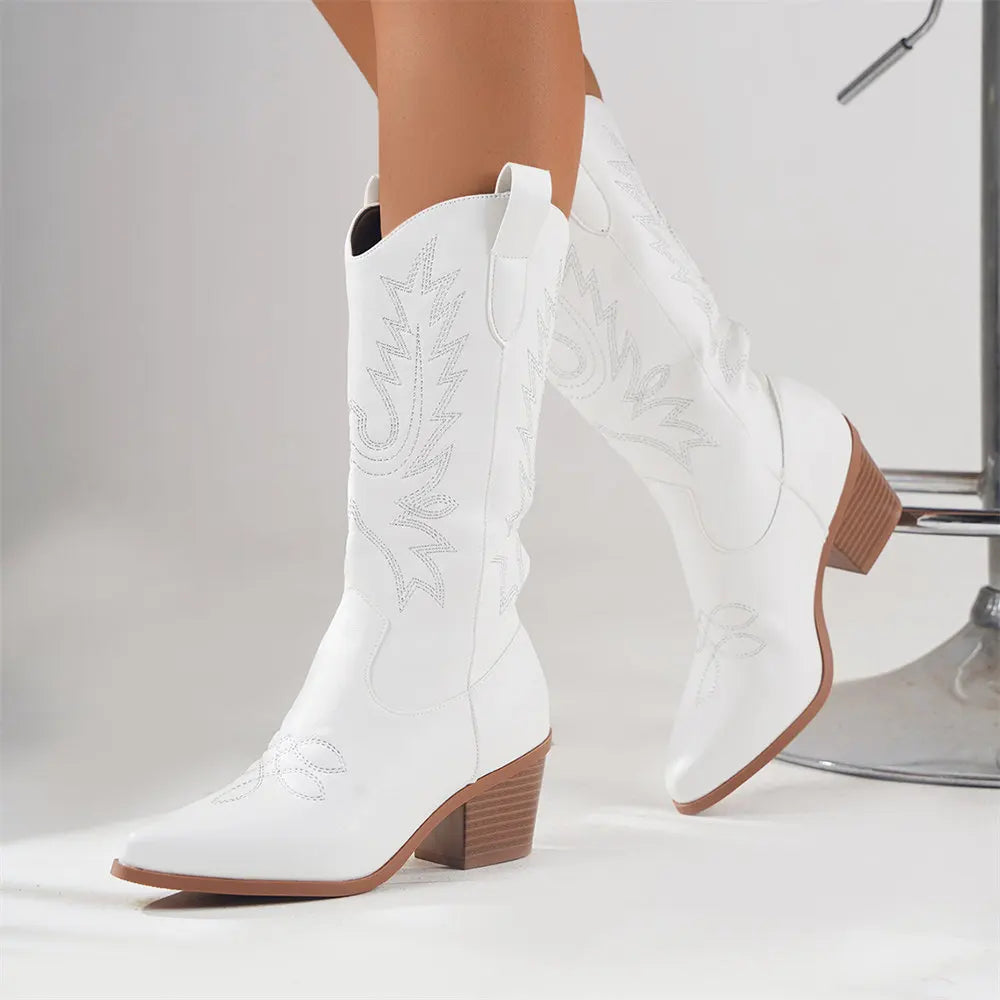 Damen Cowboystiefel aus Leder – Stilvolle Stickerei