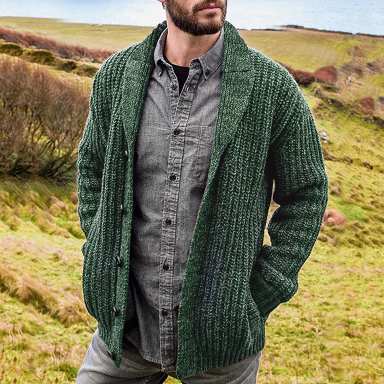 Herren-Strickcardigan – mit Knöpfen und Stehkragen