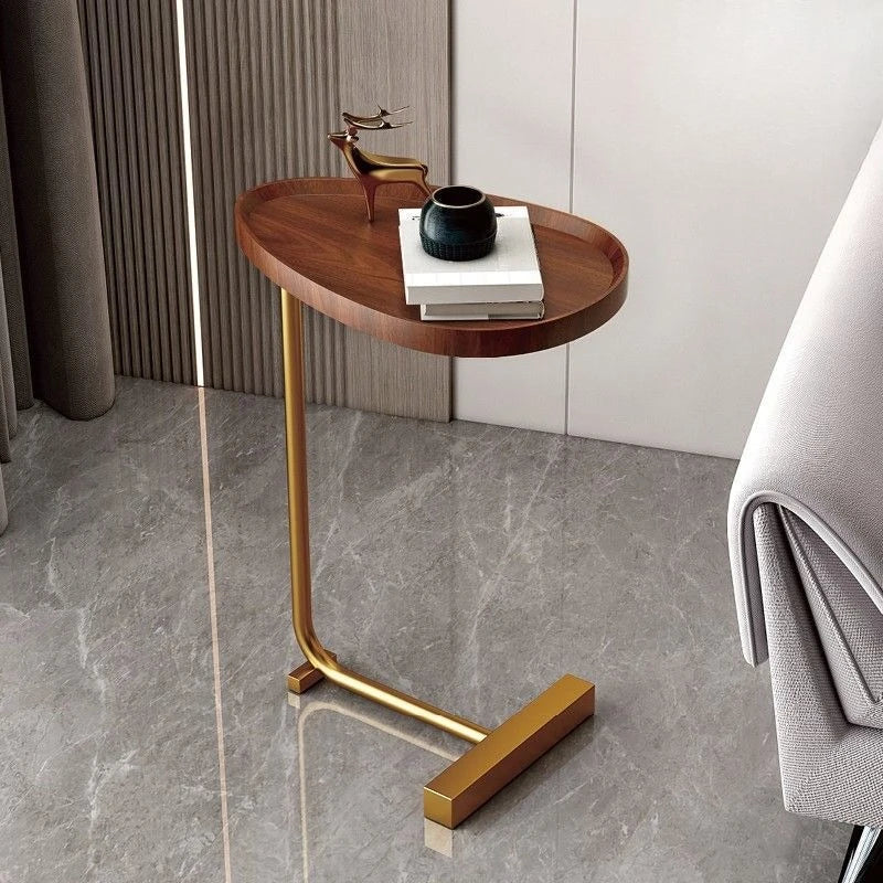 C-Shaped Mobile Side Table - Oval Marble Look