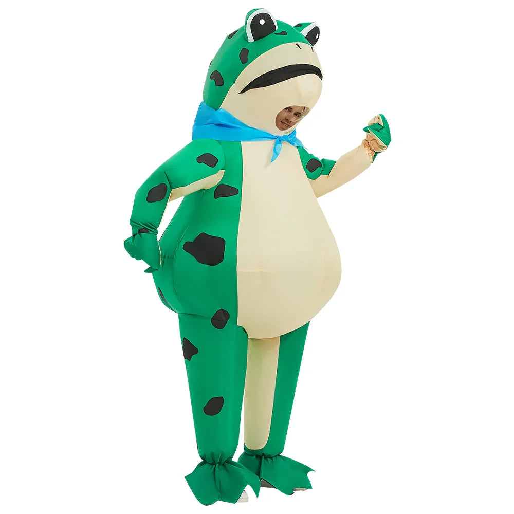 Unisex Halloween Frosch Jumpsuit - Aufblasbares Tierkostüm mit Schal