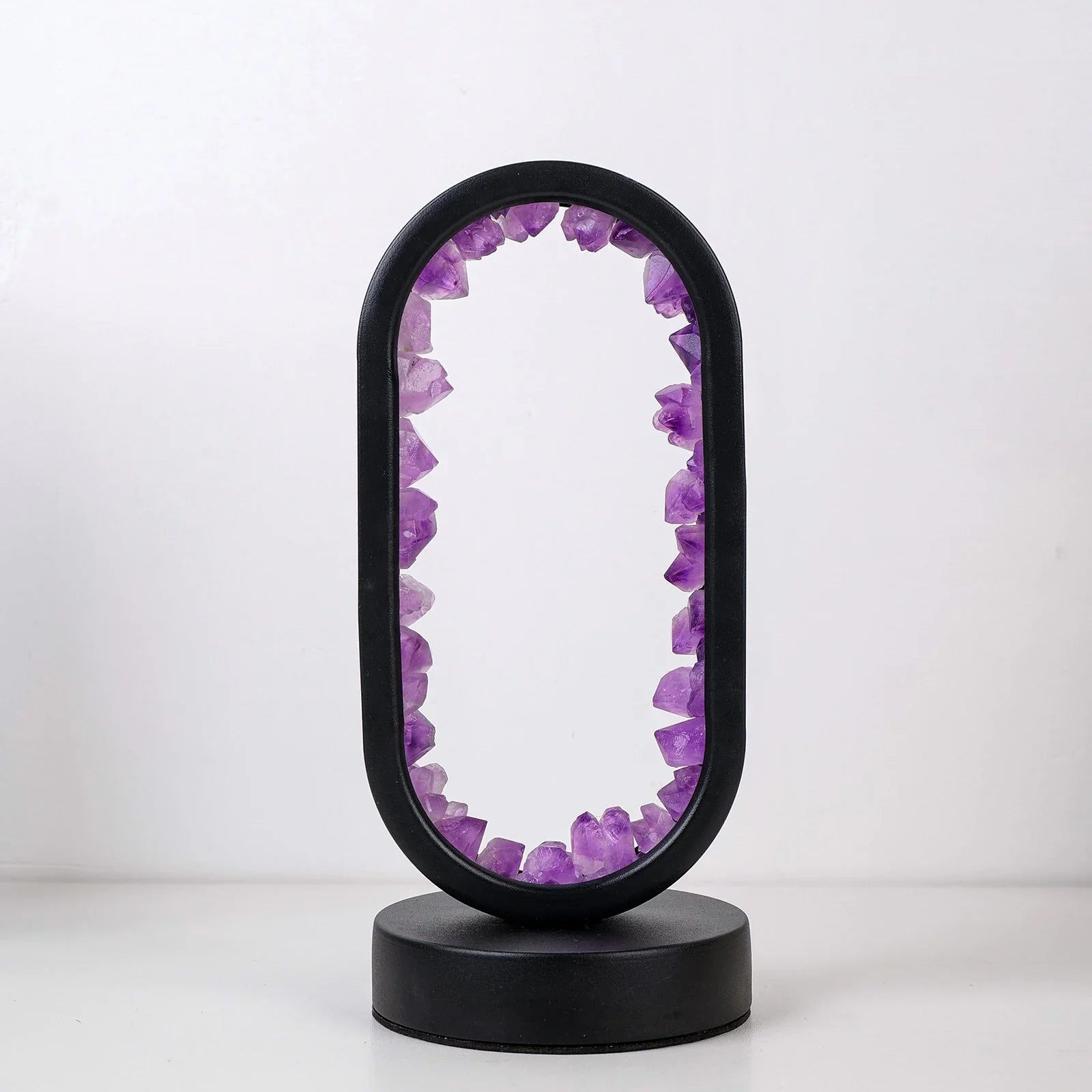 Lámpara de mesa LED ovalada con cristales naturales - Luz nocturna de ambiente relajante