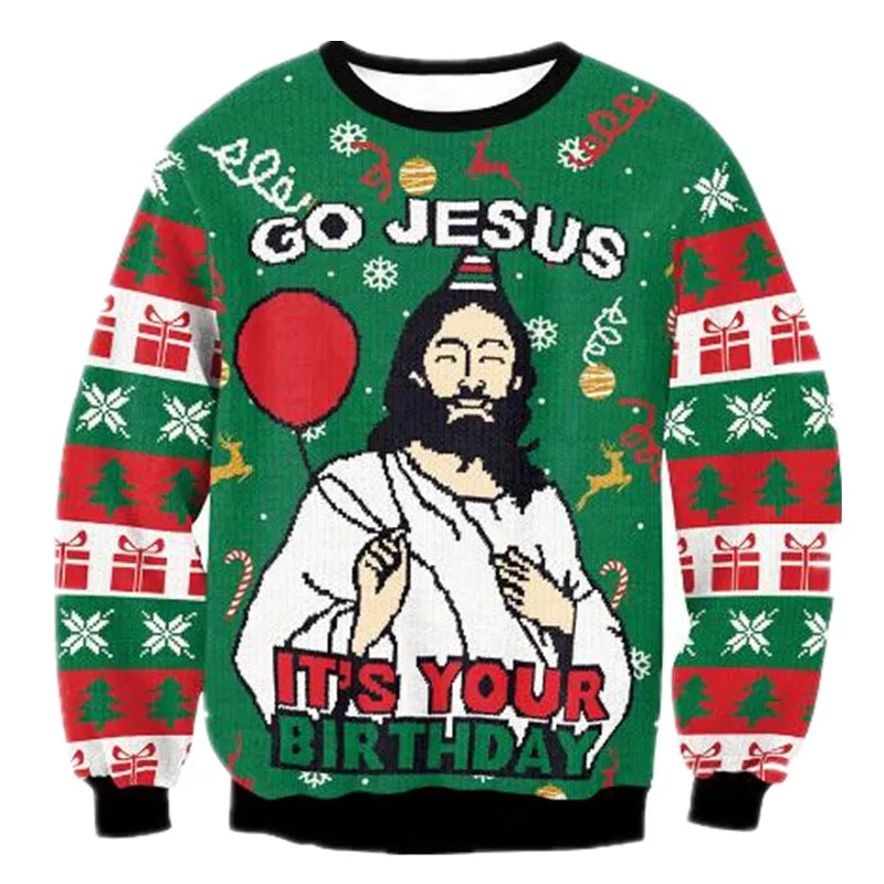 Herren Gestrickter Weihnachts-Print Pullover - Rundhals & Entspannte Passform