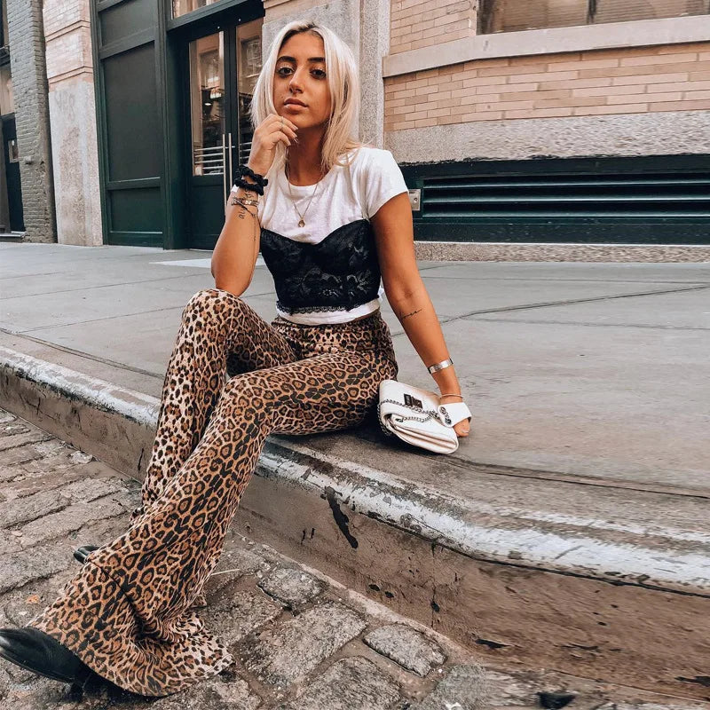 Damen Leopard Print Leggings - Ausgestellter Stil