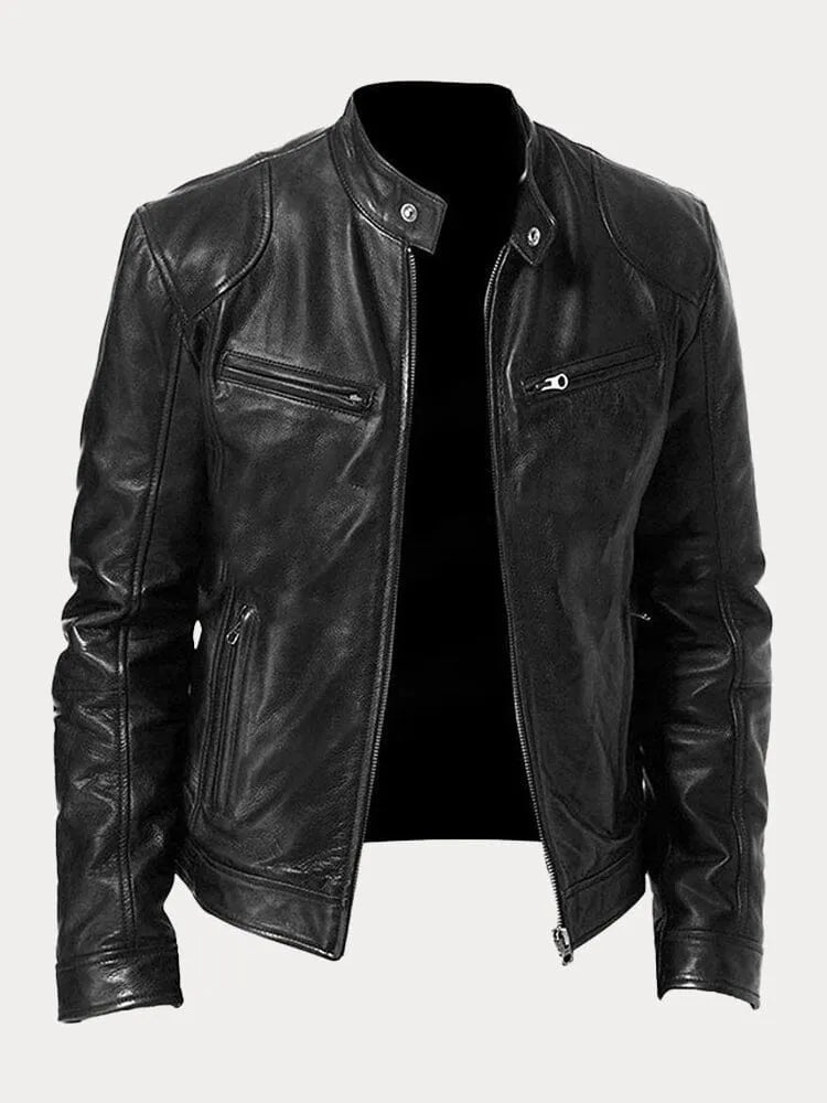 Herren Texturierte Biker Jacke - Stehkragen mit Reißverschlusstaschen