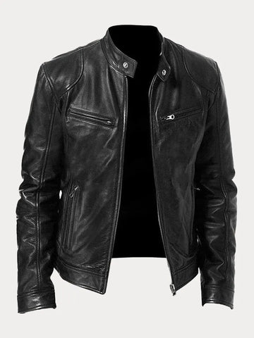 Herren Texturierte Biker Jacke - Stehkragen mit Reißverschlusstaschen