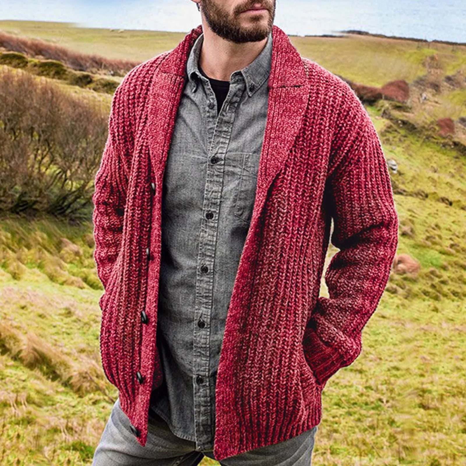 Herren-Strickcardigan – mit Knöpfen und Stehkragen