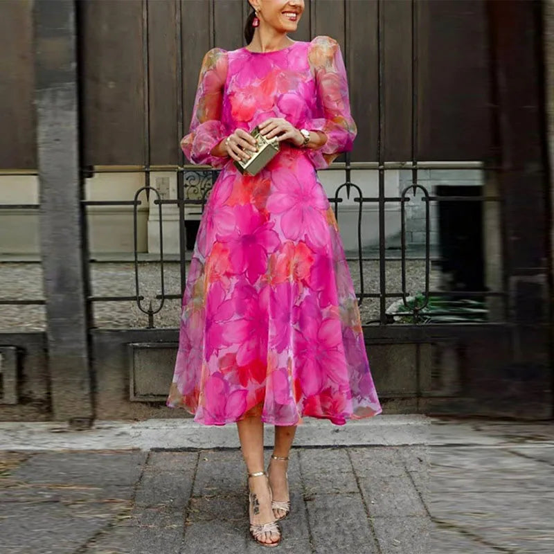 Elegant blommig midiklänning för damer