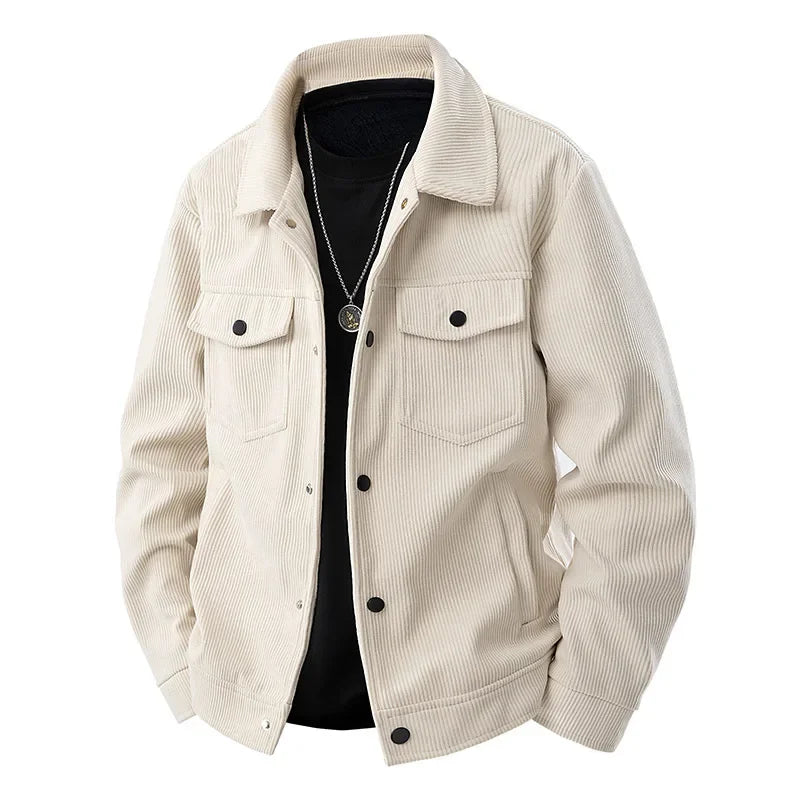 Herren Knopfleisten Cordjacke – Pattentaschen auf der Brust im Shacket-Stil