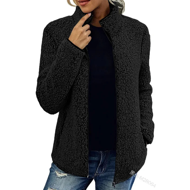 Damen Winter Reißverschluss Jacke - Texturiert mit Hohem Kragen